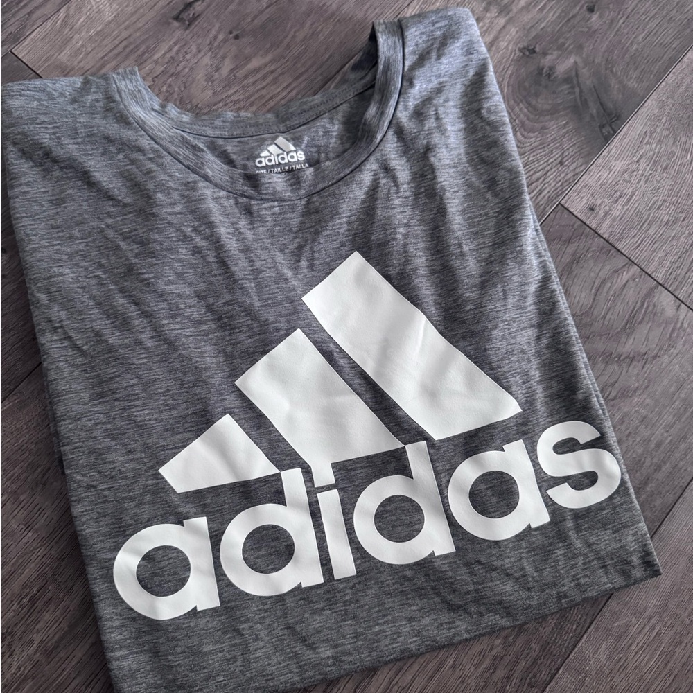Adidas BOYS Heather Gray Tee with White Logo